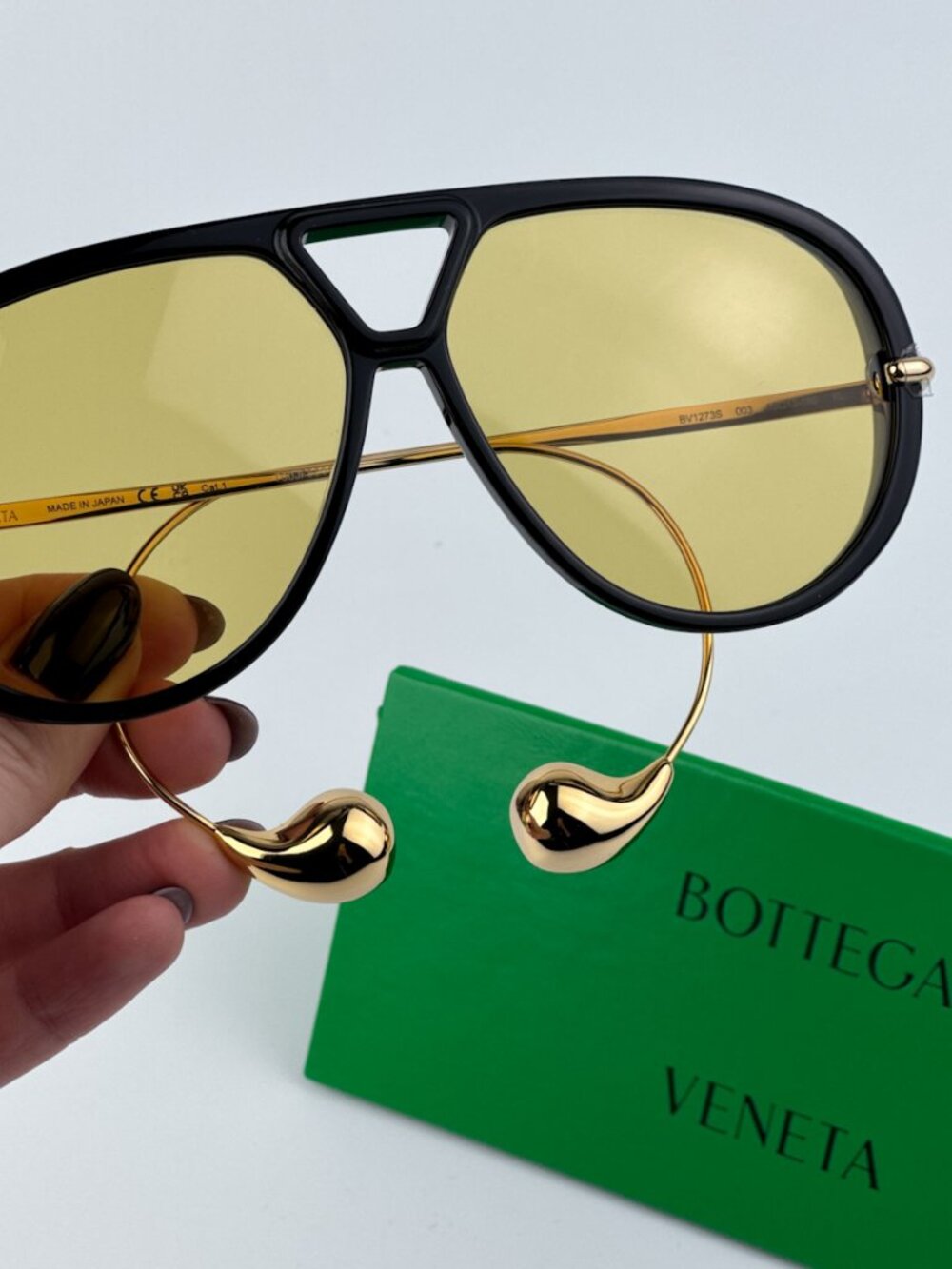 BOTTEGA VENETA BV1273S 003 BLACK GOLD YELLOW PILOT SUNGLASSES